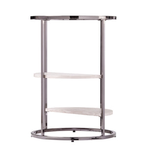 Homeroots 24" Black Metal Glass And Faux Marble Round End Table With Two Shelves   402441