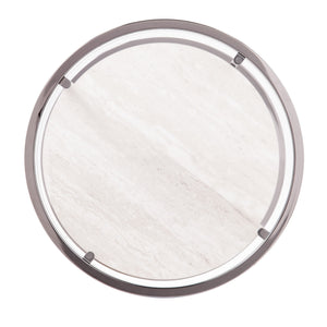 Homeroots 24" Black Metal Glass And Faux Marble Round End Table With Two Shelves   402441