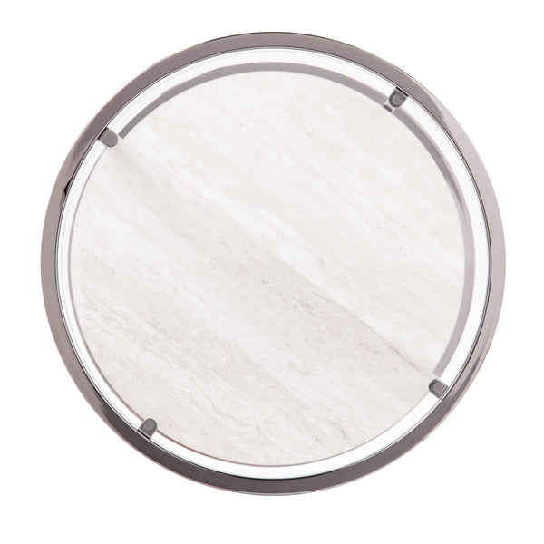 Homeroots 24" Black Metal Glass And Faux Marble Round End Table With Two Shelves   402441