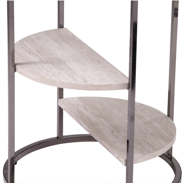 Homeroots 24" Black Metal Glass And Faux Marble Round End Table With Two Shelves   402441