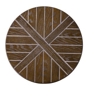 HomeRoots 24" Round End Table with Shelf - Industrial Brown Wood & Iron Design, Mobile Accent for Any Room 402444