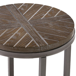 HomeRoots 24" Round End Table with Shelf - Industrial Brown Wood & Iron Design, Mobile Accent for Any Room 402444