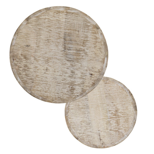 Homeroots Set Of Two 21" White Solid Wood And Iron Round Nested Tables   402447