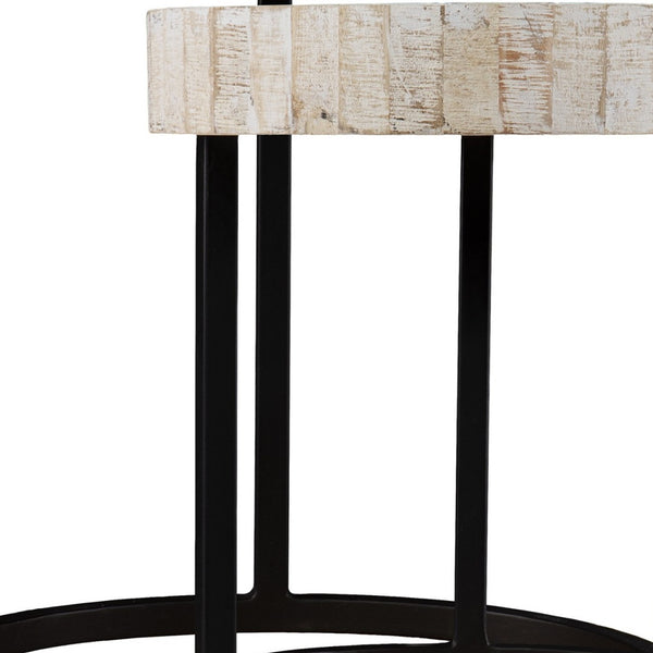 Homeroots Set Of Two 21" White Solid Wood And Iron Round Nested Tables   402447