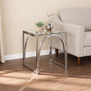 HomeRoots 22" Chrome Glass and Iron Square End Table - Modern, Stylish Accent for Living Room or Bedroom Spaces 402448