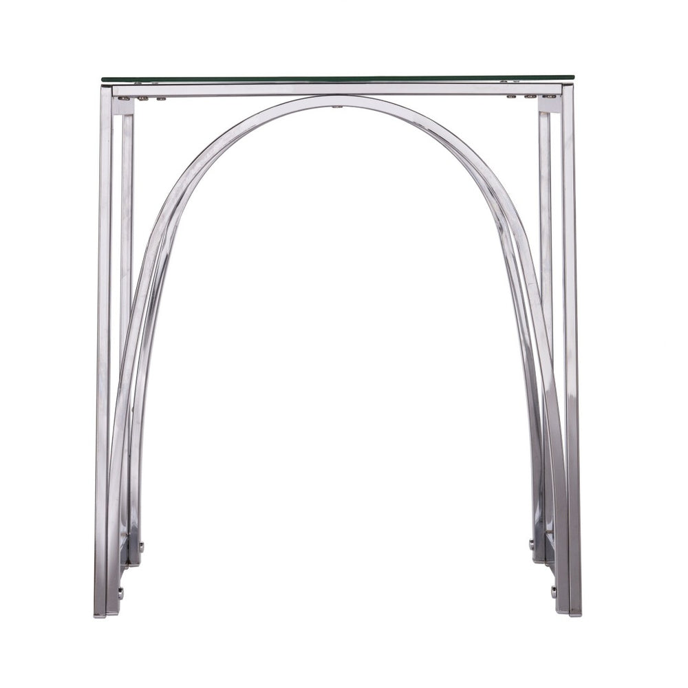 HomeRoots 22" Chrome Glass and Iron Square End Table - Modern, Stylish Accent for Living Room or Bedroom Spaces 402448