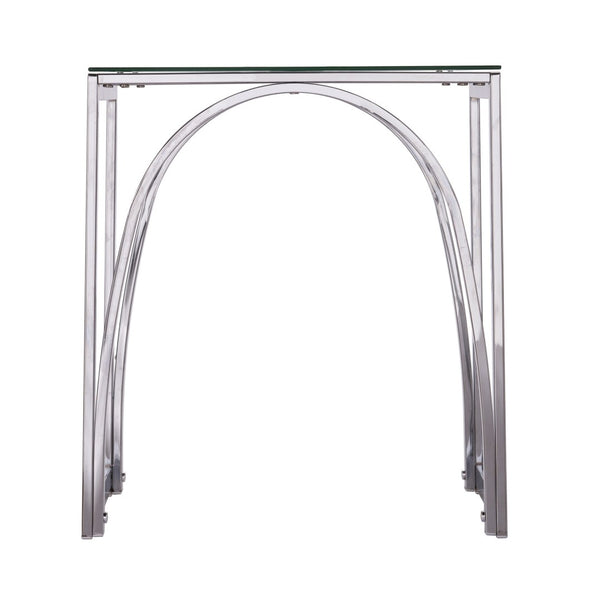HomeRoots 22" Chrome Glass and Iron Square End Table - Modern, Stylish Accent for Living Room or Bedroom Spaces 402448
