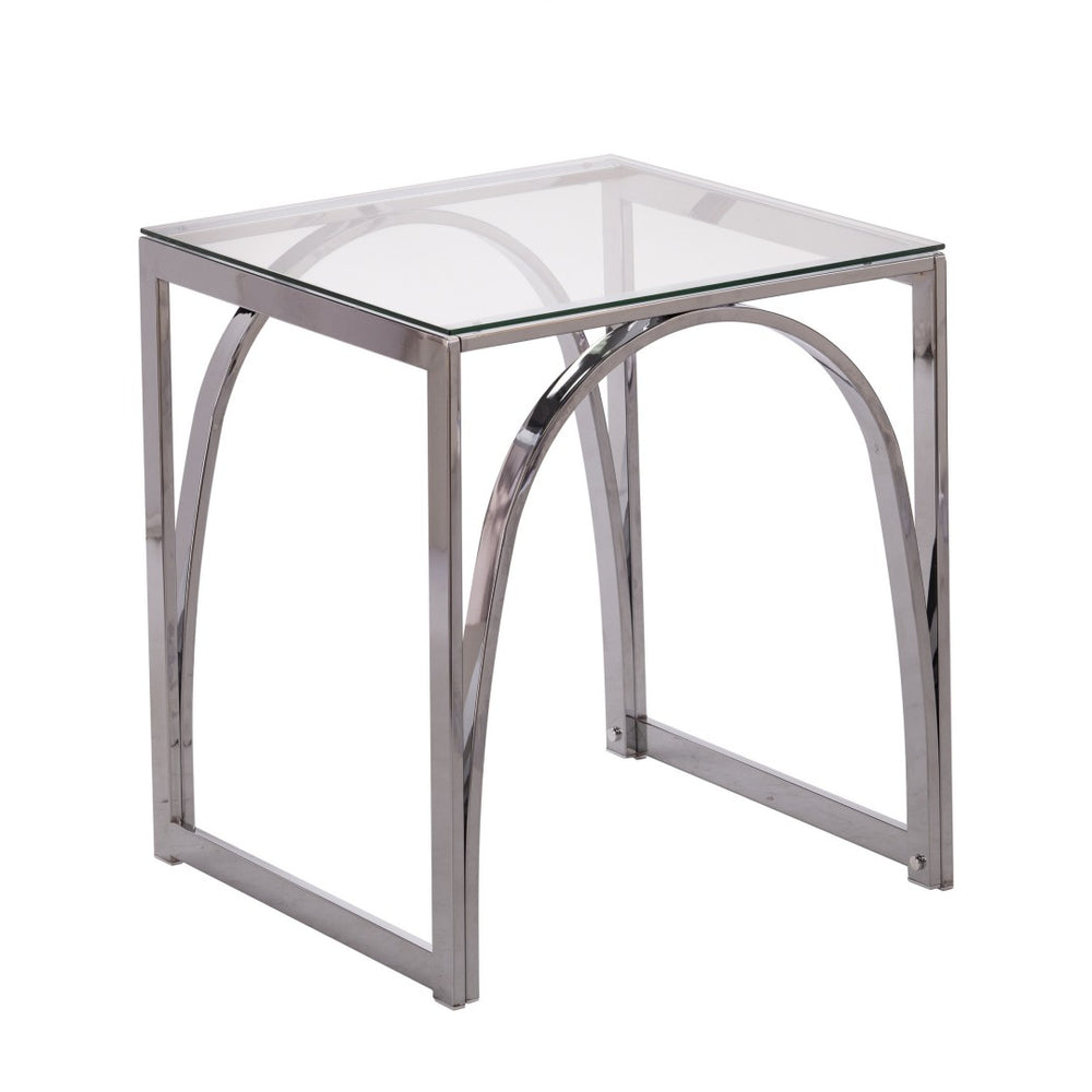 HomeRoots 22" Chrome Glass and Iron Square End Table - Modern, Stylish Accent for Living Room or Bedroom Spaces 402448