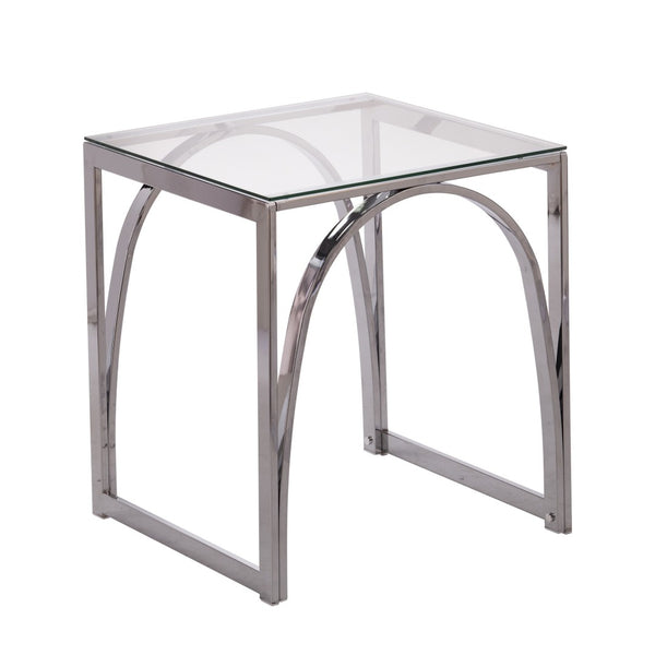 HomeRoots 22" Chrome Glass and Iron Square End Table - Modern, Stylish Accent for Living Room or Bedroom Spaces 402448