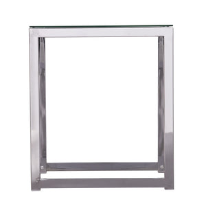 HomeRoots 22" Chrome Glass and Iron Square End Table - Modern, Stylish Accent for Living Room or Bedroom Spaces 402448