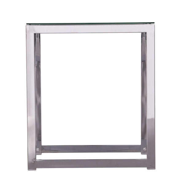 HomeRoots 22" Chrome Glass and Iron Square End Table - Modern, Stylish Accent for Living Room or Bedroom Spaces 402448