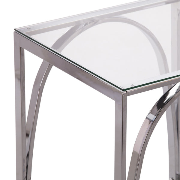 HomeRoots 22" Chrome Glass and Iron Square End Table - Modern, Stylish Accent for Living Room or Bedroom Spaces 402448