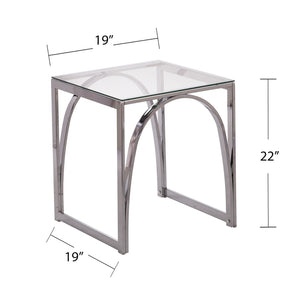 HomeRoots 22" Chrome Glass and Iron Square End Table - Modern, Stylish Accent for Living Room or Bedroom Spaces 402448