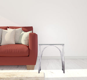 HomeRoots 22" Chrome Glass and Iron Square End Table - Modern, Stylish Accent for Living Room or Bedroom Spaces 402448