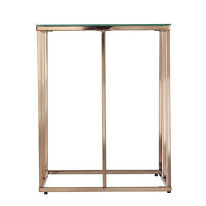 HomeRoots 24" Champagne Glass End Table – Modern Iron Frame, Space-Saving Design for Living Room & Decor 402449