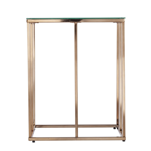 HomeRoots 24" Champagne Glass End Table – Modern Iron Frame, Space-Saving Design for Living Room & Decor 402449