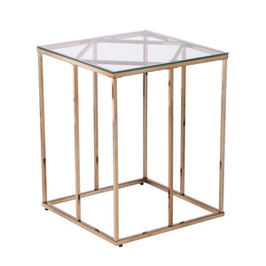 HomeRoots 24" Champagne Glass End Table – Modern Iron Frame, Space-Saving Design for Living Room & Decor 402449
