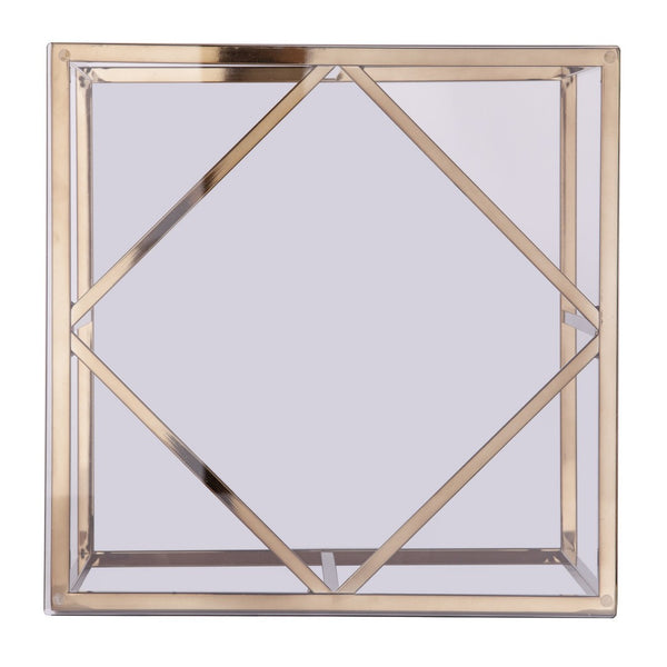 HomeRoots 24" Champagne Glass End Table – Modern Iron Frame, Space-Saving Design for Living Room & Decor 402449