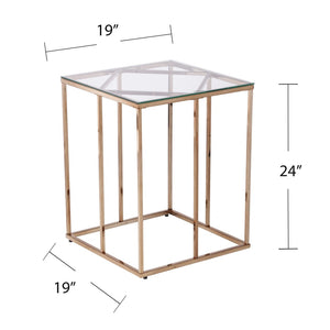 HomeRoots 24" Champagne Glass End Table – Modern Iron Frame, Space-Saving Design for Living Room & Decor 402449