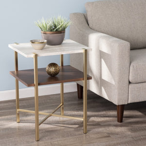 HomeRoots 24" Modern Brass End Table with Shelf - Compact Iron Frame, Two-Tier Design for Stylish Storage 402451
