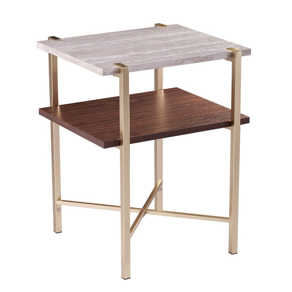 HomeRoots 24" Modern Brass End Table with Shelf - Compact Iron Frame, Two-Tier Design for Stylish Storage 402451