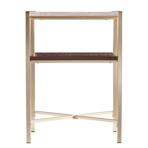 HomeRoots 24" Modern Brass End Table with Shelf - Compact Iron Frame, Two-Tier Design for Stylish Storage 402451