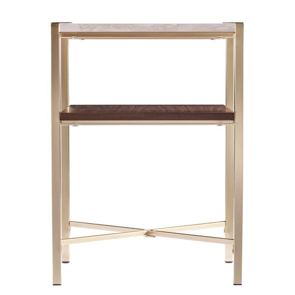 HomeRoots 24" Modern Brass End Table with Shelf - Compact Iron Frame, Two-Tier Design for Stylish Storage 402451