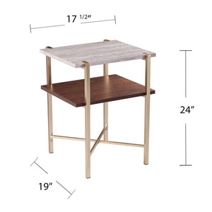 HomeRoots 24" Modern Brass End Table with Shelf - Compact Iron Frame, Two-Tier Design for Stylish Storage 402451
