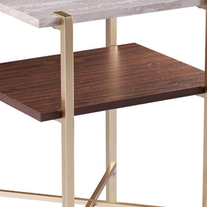 HomeRoots 24" Modern Brass End Table with Shelf - Compact Iron Frame, Two-Tier Design for Stylish Storage 402451