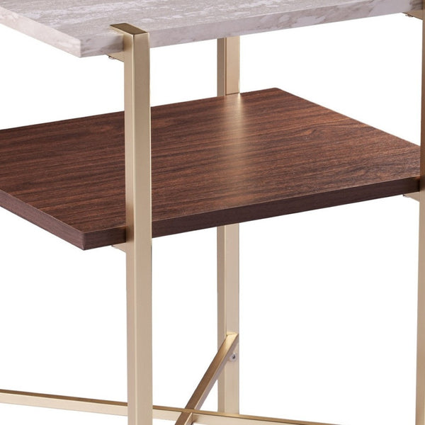 HomeRoots 24" Modern Brass End Table with Shelf - Compact Iron Frame, Two-Tier Design for Stylish Storage 402451