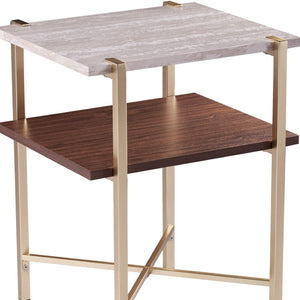 HomeRoots 24" Modern Brass End Table with Shelf - Compact Iron Frame, Two-Tier Design for Stylish Storage 402451