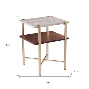 HomeRoots 24" Modern Brass End Table with Shelf - Compact Iron Frame, Two-Tier Design for Stylish Storage 402451