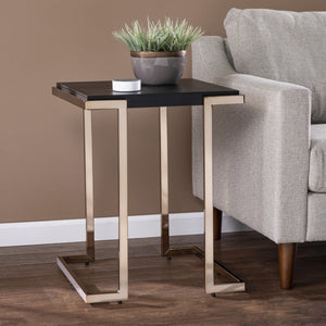 HomeRoots 24" Modern Black Geometric Metal End Table with Faux Shagreen Top - Versatile Accent for Any Room 402452
