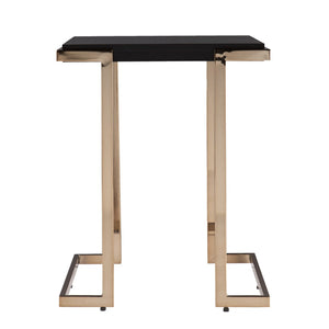HomeRoots 24" Modern Black Geometric Metal End Table with Faux Shagreen Top - Versatile Accent for Any Room 402452