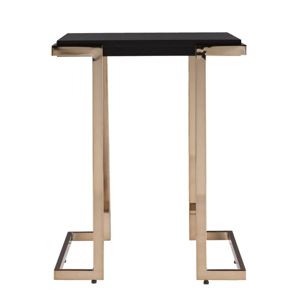 HomeRoots 24" Modern Black Geometric Metal End Table with Faux Shagreen Top - Versatile Accent for Any Room 402452