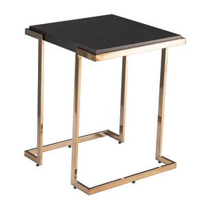 HomeRoots 24" Modern Black Geometric Metal End Table with Faux Shagreen Top - Versatile Accent for Any Room 402452