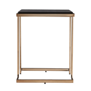 HomeRoots 24" Modern Black Geometric Metal End Table with Faux Shagreen Top - Versatile Accent for Any Room 402452