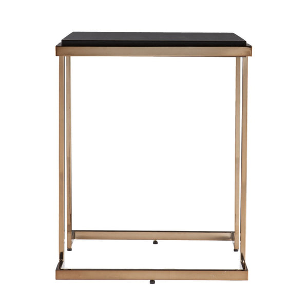 HomeRoots 24" Modern Black Geometric Metal End Table with Faux Shagreen Top - Versatile Accent for Any Room 402452