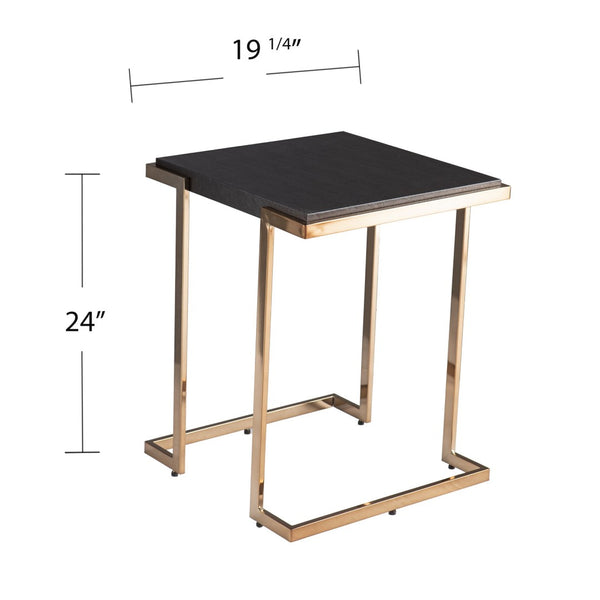 HomeRoots 24" Modern Black Geometric Metal End Table with Faux Shagreen Top - Versatile Accent for Any Room 402452