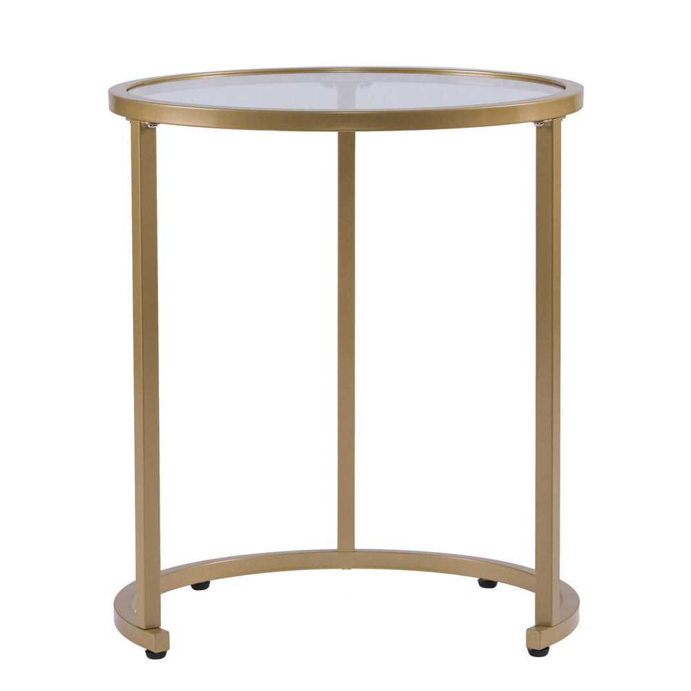 Homeroots Set Of Two 23" Gold Glass And Steel Round Nested Tables   402453