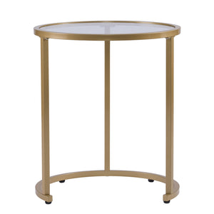 Homeroots Set Of Two 23" Gold Glass And Steel Round Nested Tables   402453