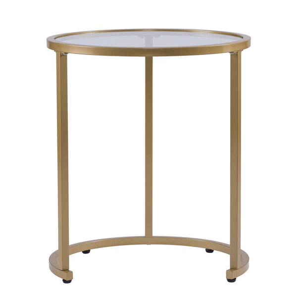 Homeroots Set Of Two 23" Gold Glass And Steel Round Nested Tables   402453