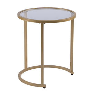 Homeroots Set Of Two 23" Gold Glass And Steel Round Nested Tables   402453