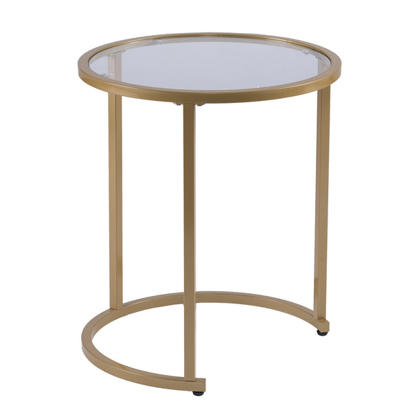 Homeroots Set Of Two 23" Gold Glass And Steel Round Nested Tables   402453