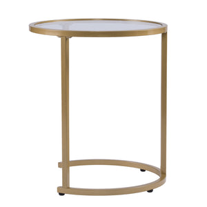 Homeroots Set Of Two 23" Gold Glass And Steel Round Nested Tables   402453