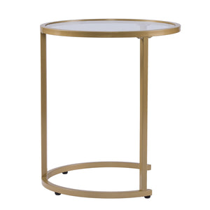Homeroots Set Of Two 23" Gold Glass And Steel Round Nested Tables   402453