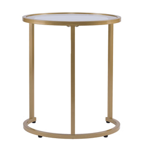 Homeroots Set Of Two 23" Gold Glass And Steel Round Nested Tables   402453