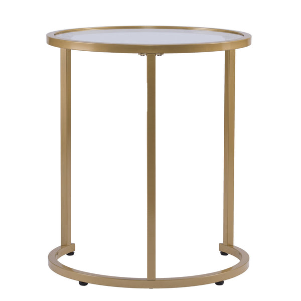 Homeroots Set Of Two 23" Gold Glass And Steel Round Nested Tables   402453