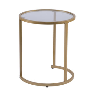 Homeroots Set Of Two 23" Gold Glass And Steel Round Nested Tables   402453