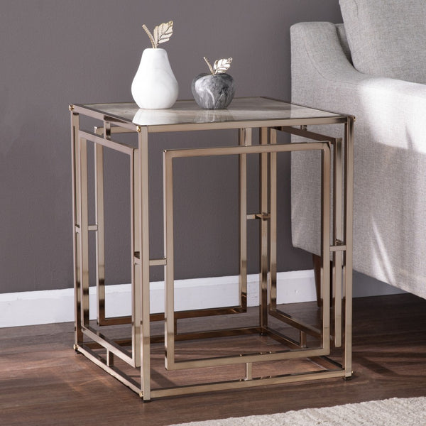 Homeroots 23" Champagne Glass And Iron Square End Table   402454